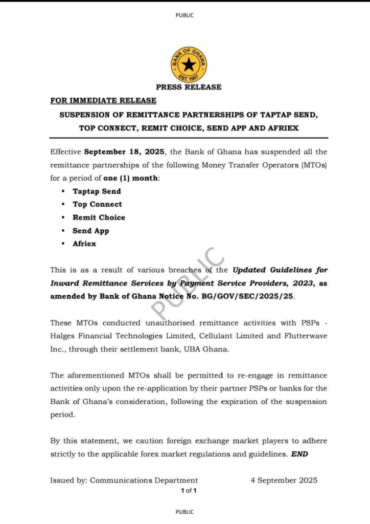 Bank of Ghana Suspends Flutterwave, UBA, Others' Remittance Licences 2 image 30