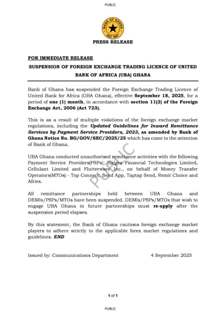 Bank of Ghana Suspends Flutterwave, UBA, Others' Remittance Licences 4 image 31