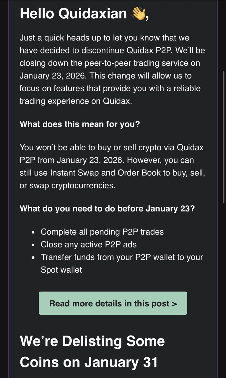 Quidax to Discontinue P2P Trading and Delist 35 Cryptocurrencies in Major Platform Restructuring 2 photo 2026 01 13 11 34 17